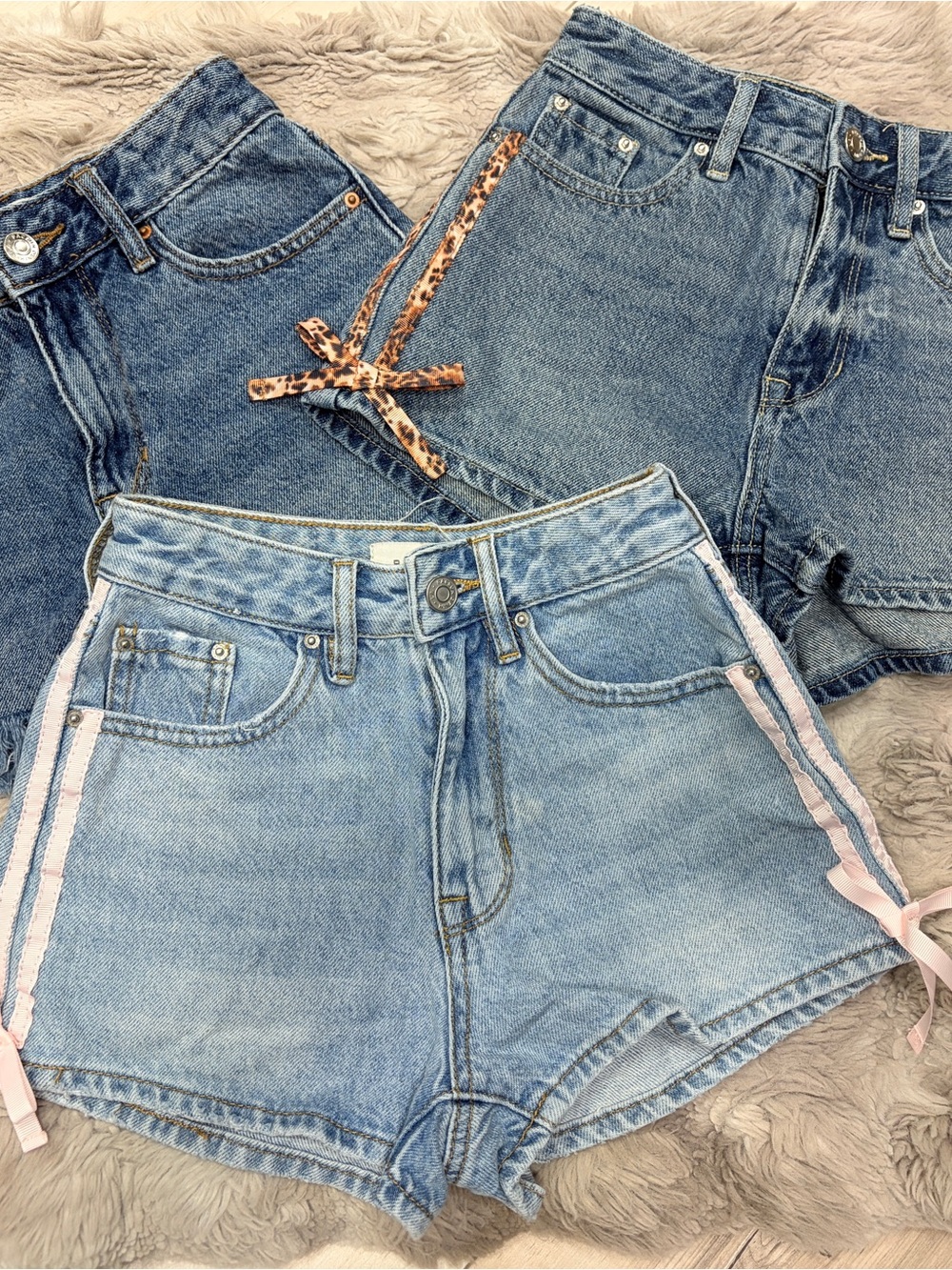 PacSun Light Blue High-Rise Denim Shorts with Pink Ribbon Trim